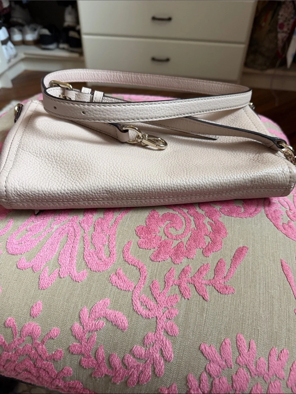 kate spade Pale Pink Pebbled Leather Foldover Clutch with Gold Hardware